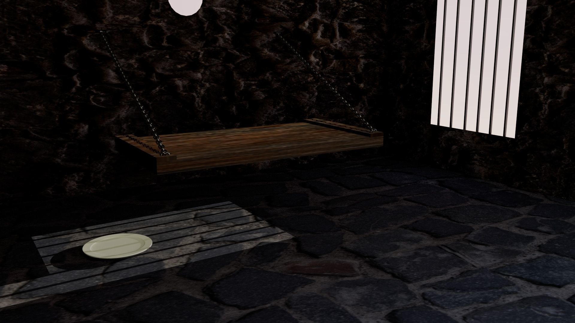 PRISON bed in cave with chains 3D model_1