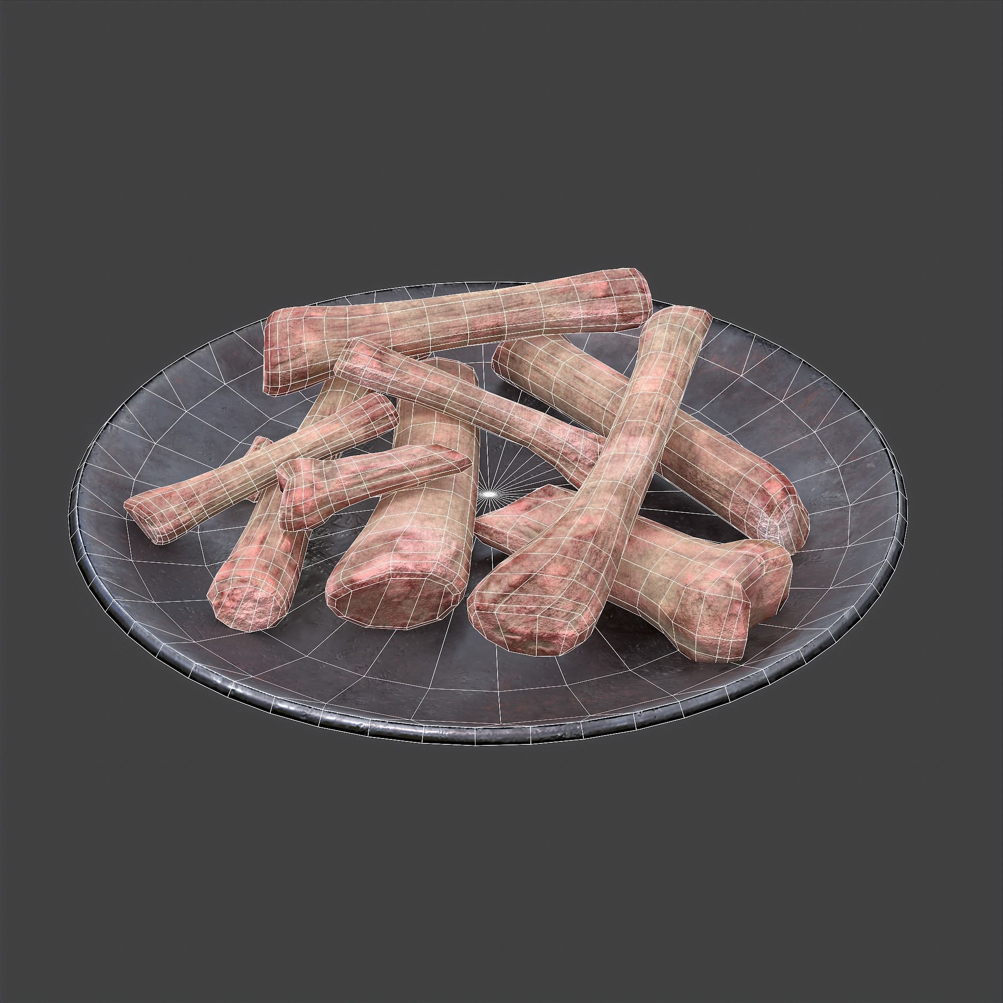 Bones on Plate Low-poly 3D model_36