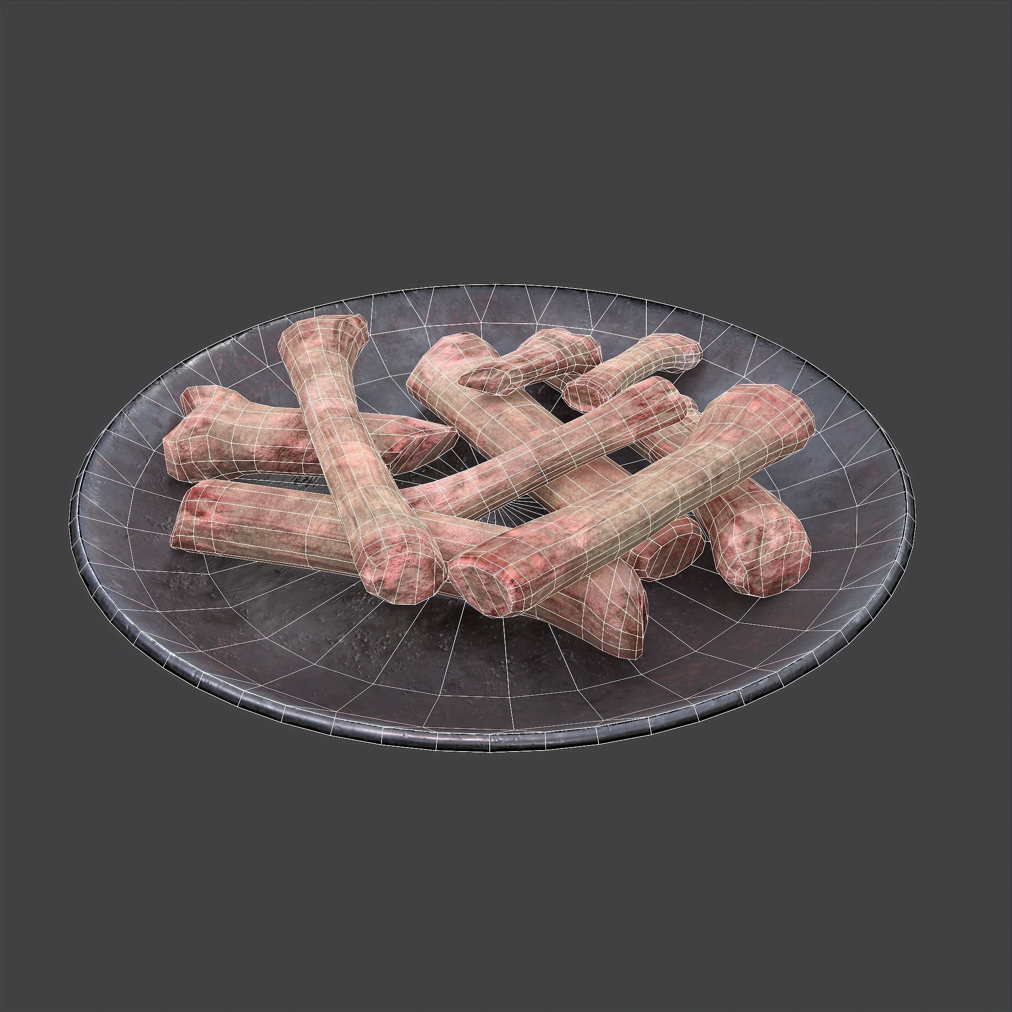 Bones on Plate Low-poly 3D model_25