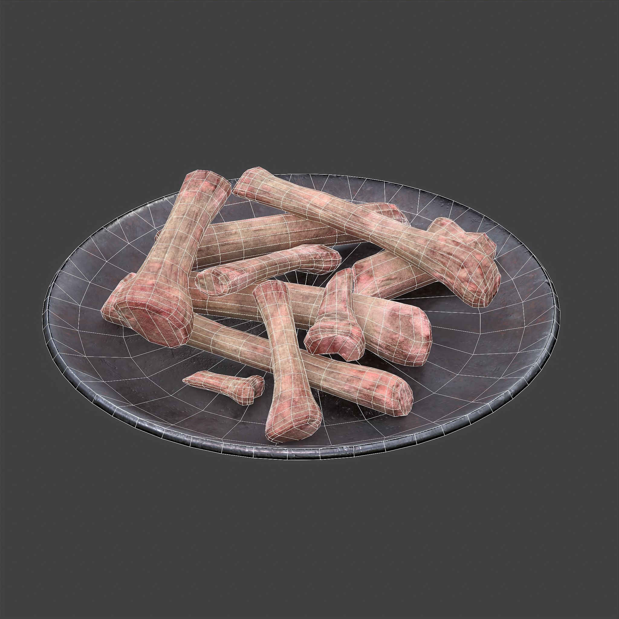 Bones on Plate Low-poly 3D model_33