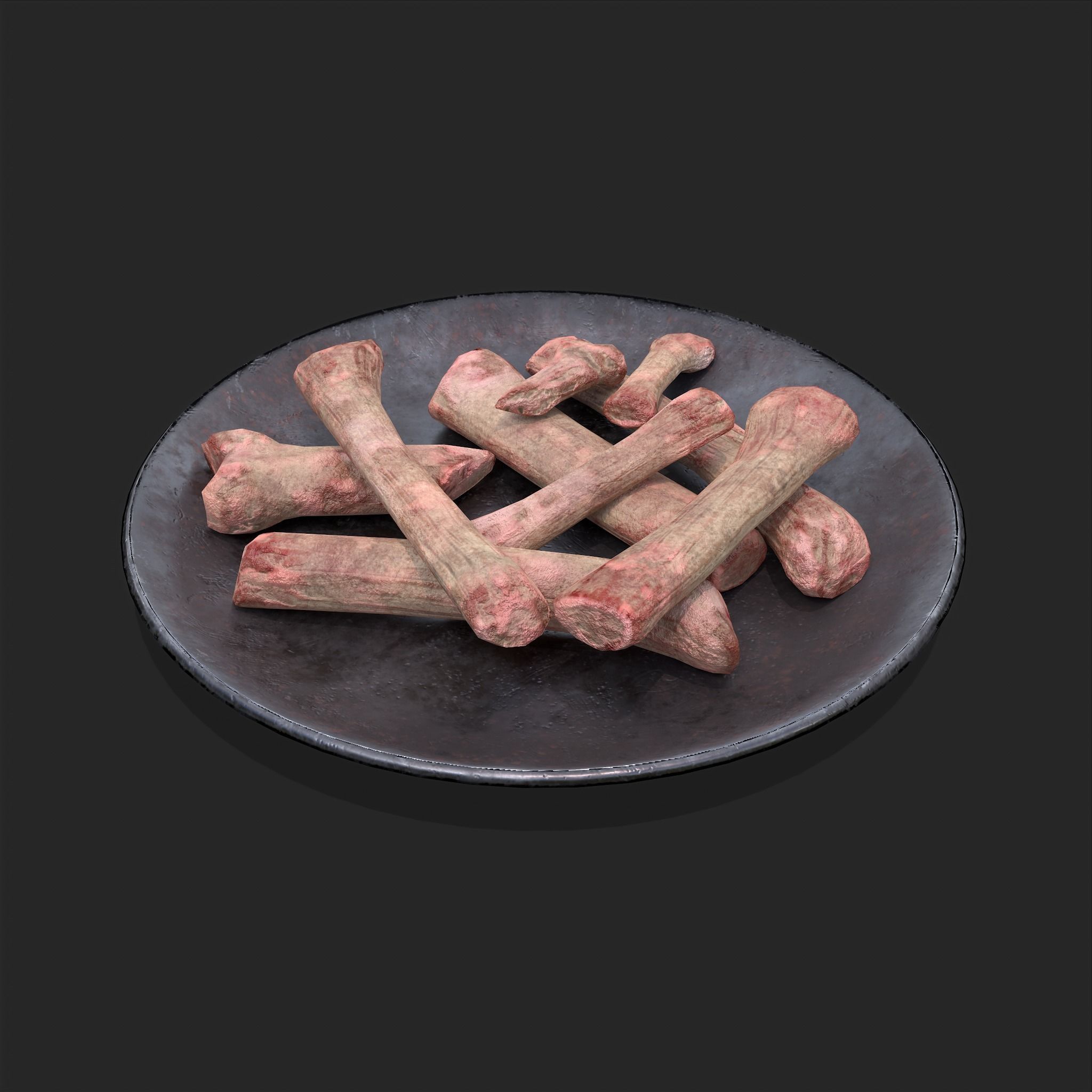 Bones on Plate Low-poly 3D model_2