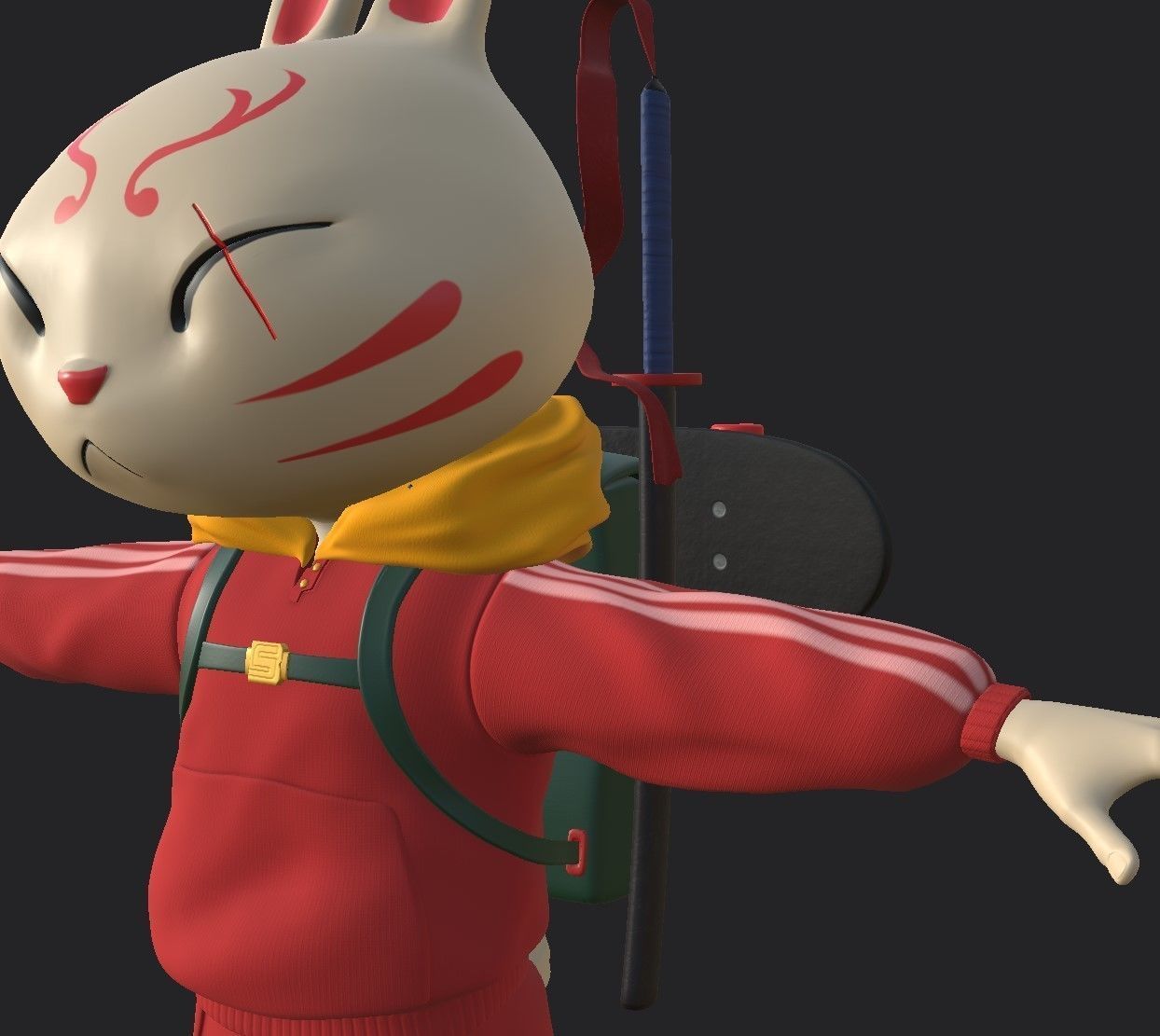 Rabbit ninja character 3D model_5