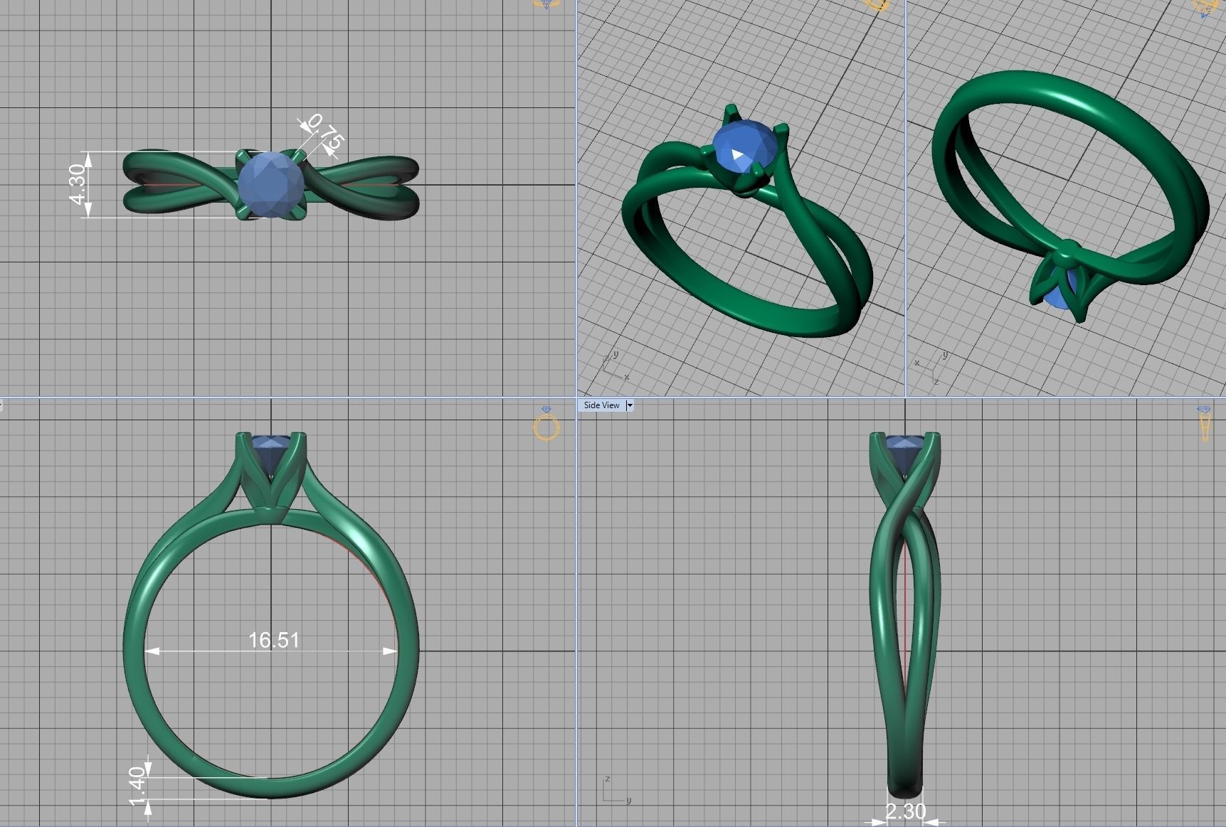 Solitaire Promise Ring Twisted Shank design 3dmodel 3D print model_5