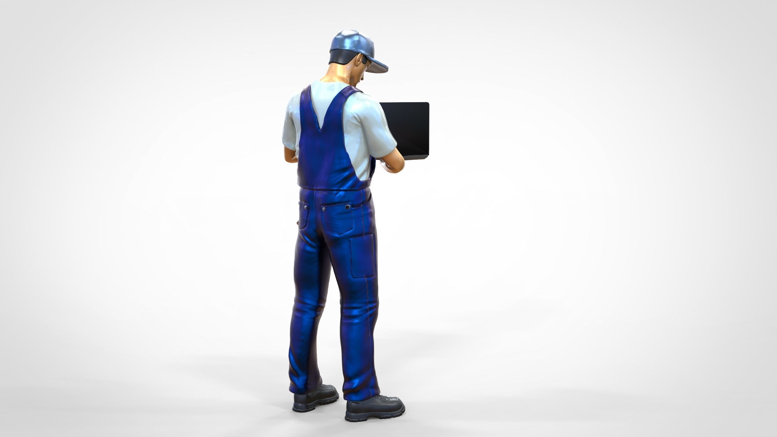 N8 Mechanic diagnose the car with laptop 3D print model_2