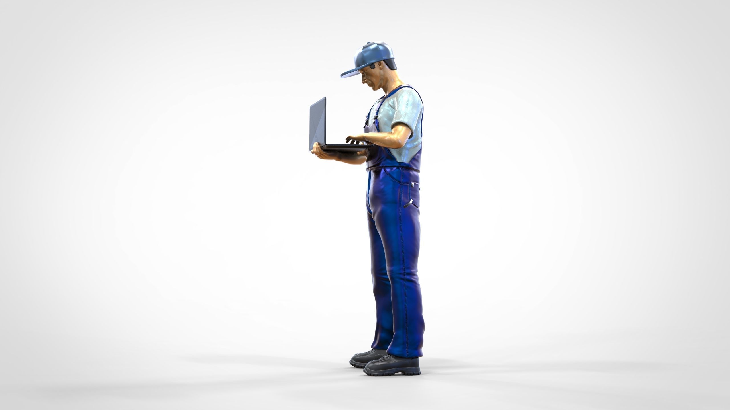 N8 Mechanic diagnose the car with laptop 3D print model_12