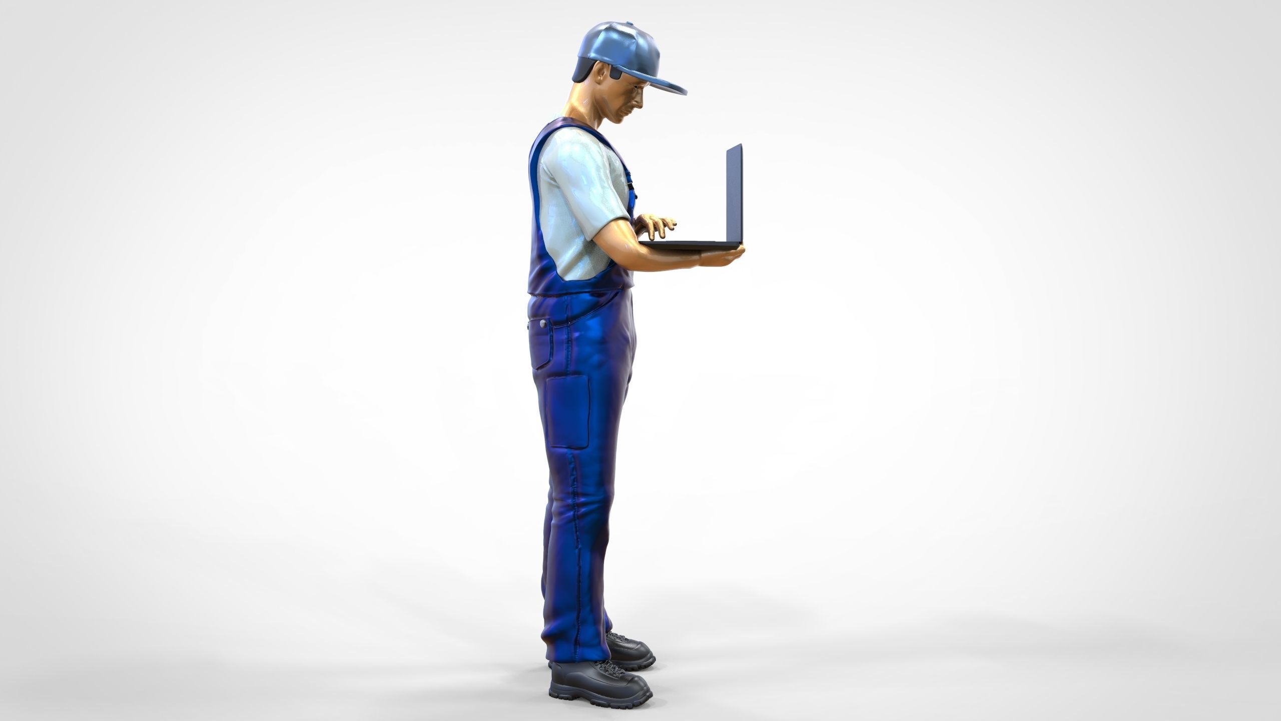 N8 Mechanic diagnose the car with laptop 3D print model_1