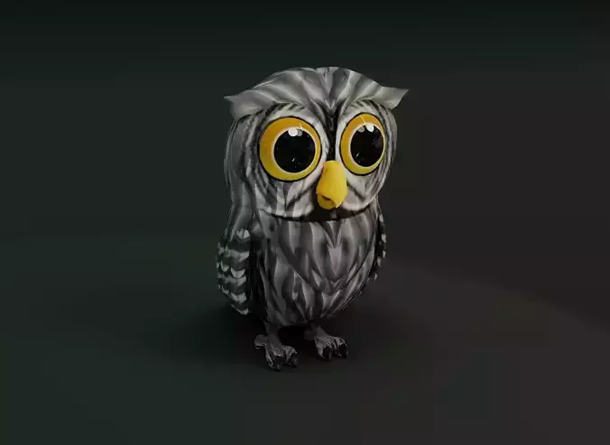 Cartoon Grey Owl 3D Model