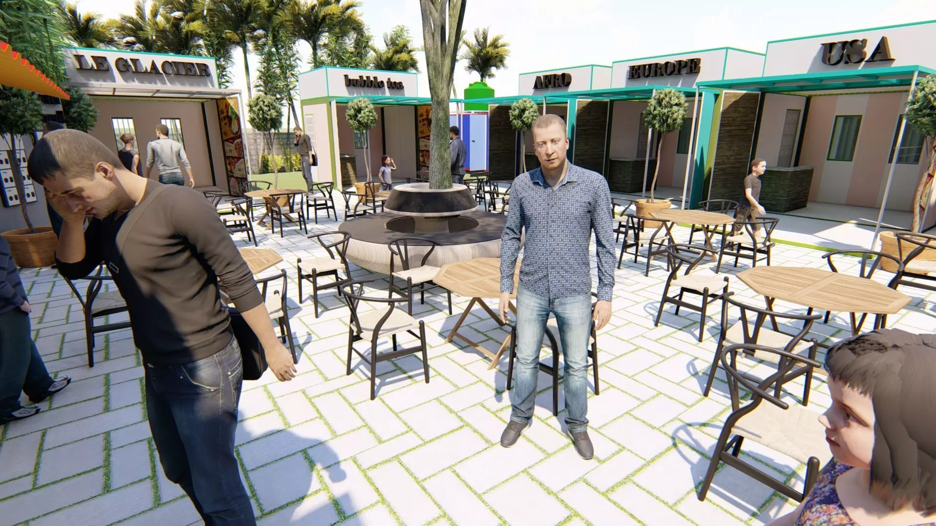 Conta courtyard with tables and chairs 3D model