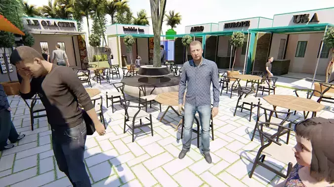 Conta courtyard with tables and chairs