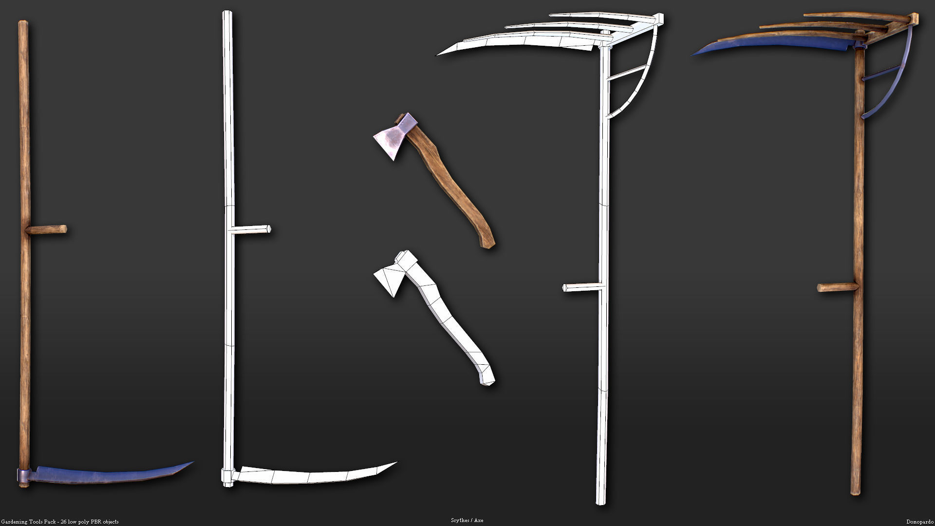 Shovels Rakes Brooms Axes Hammers Knives Saws 26 PBR objects free VR
