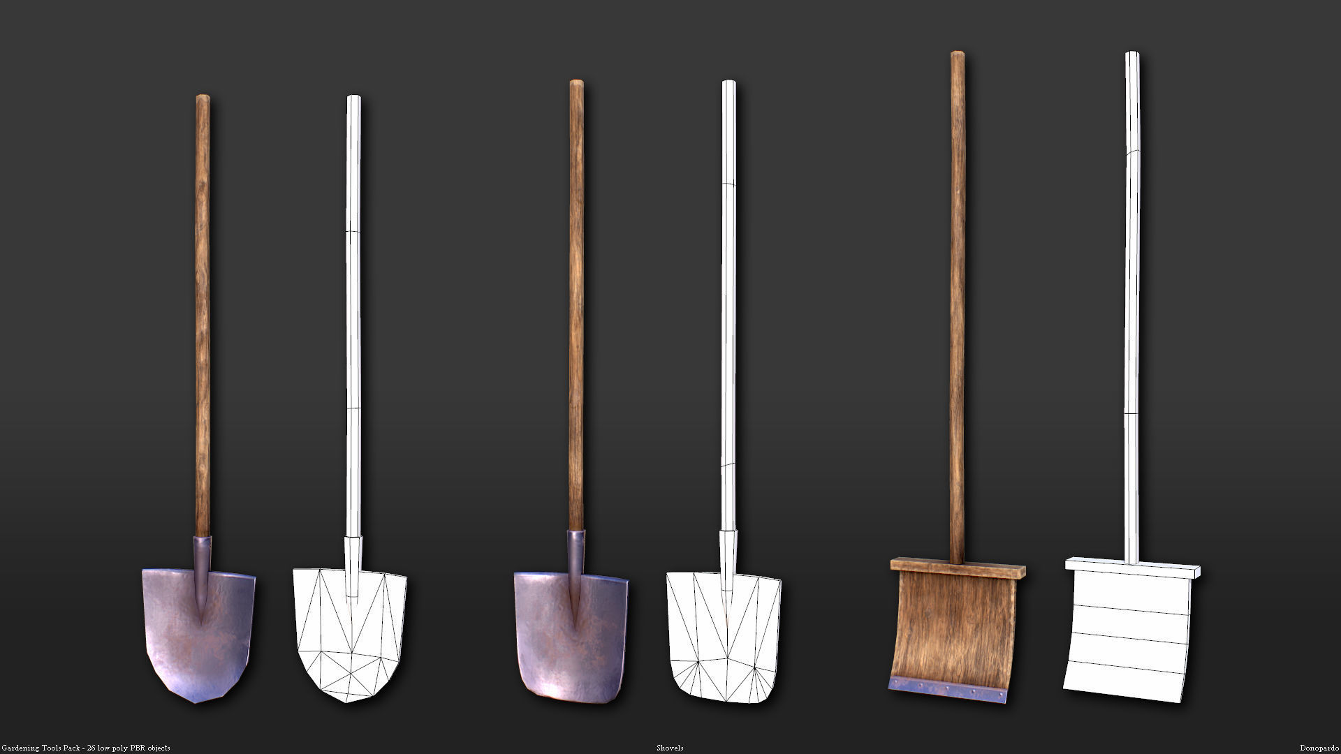 Shovels Rakes Brooms Axes Hammers Knives Saws 26 PBR objects free VR / AR / lowpoly 3D model