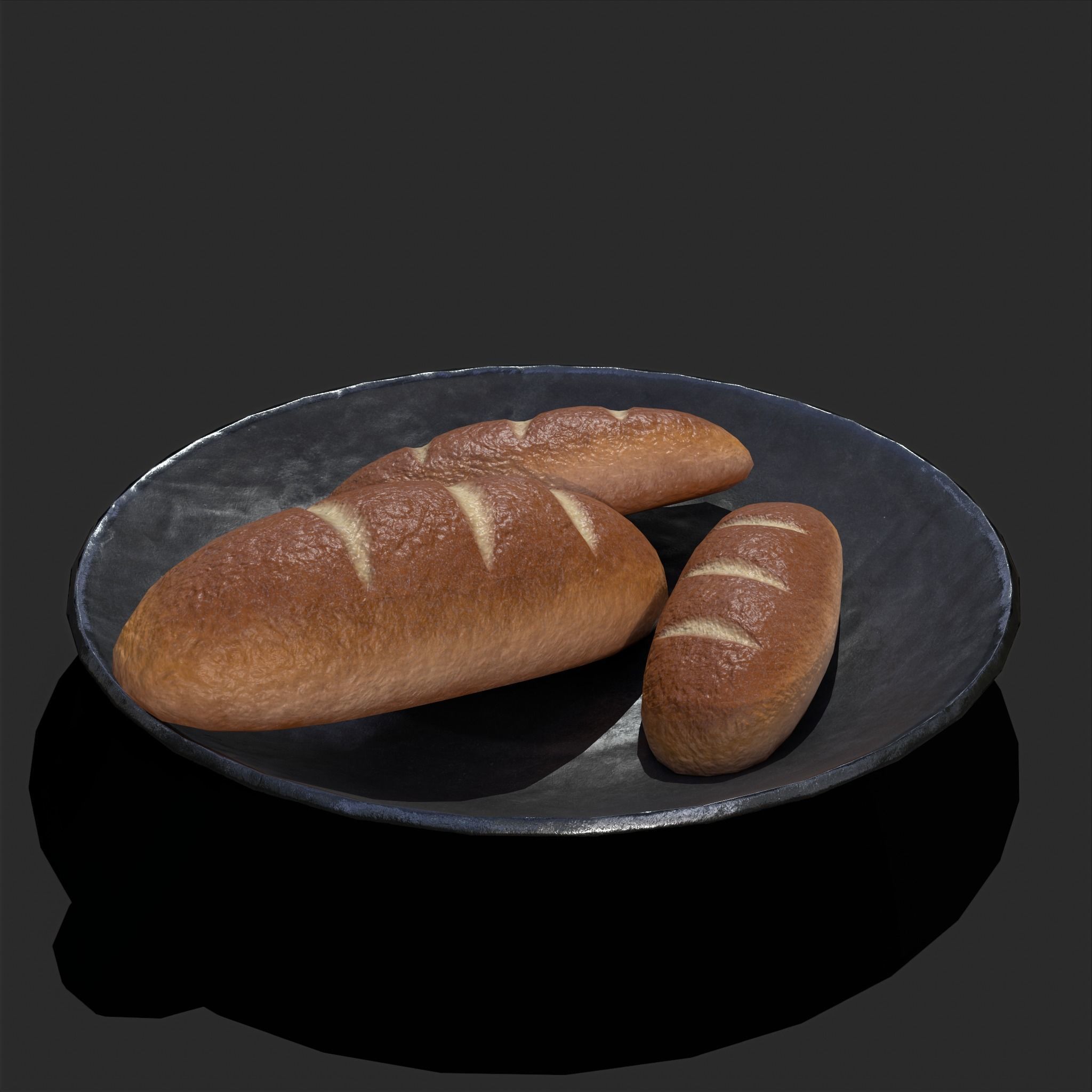 Bread on a Plate Low-poly 3D model_11