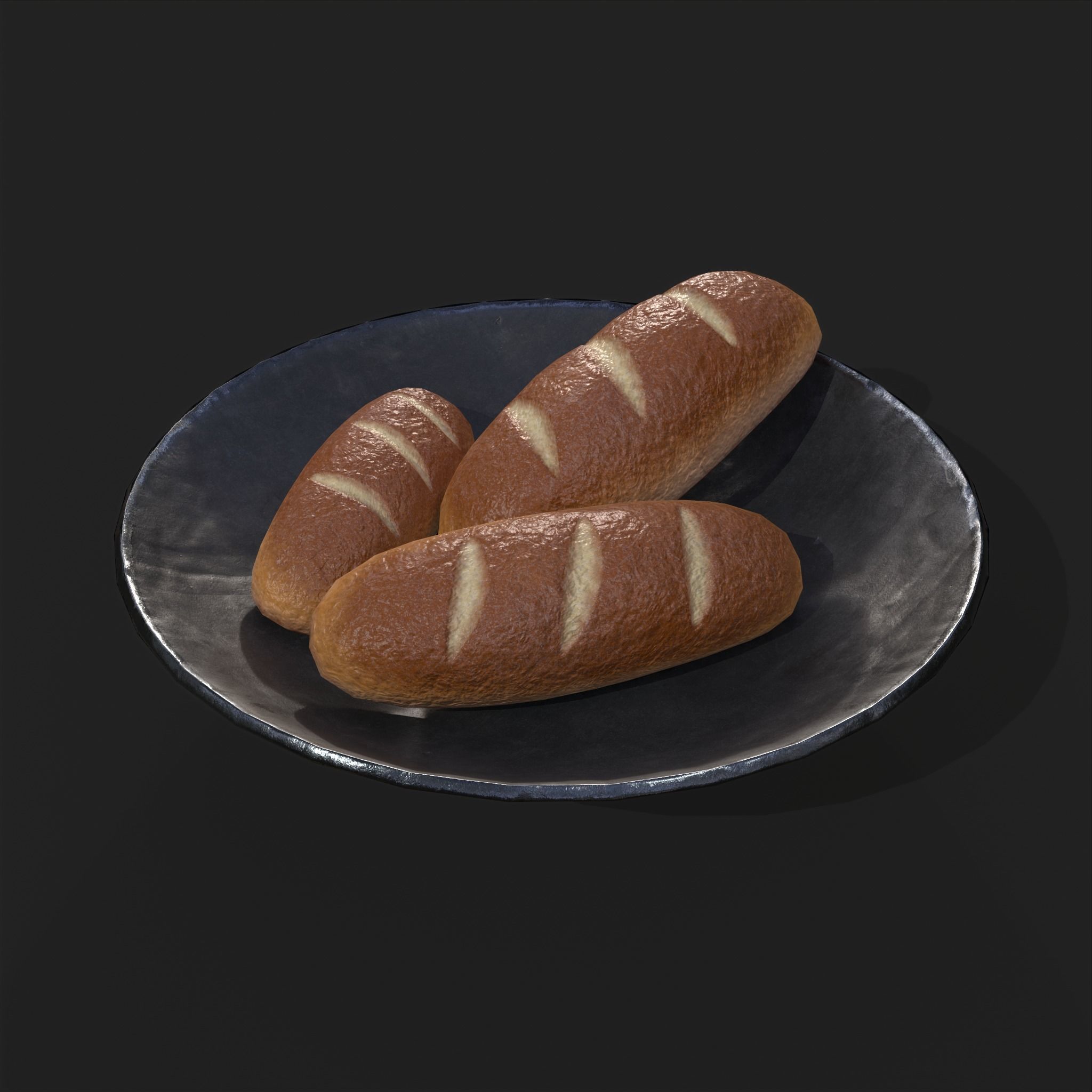 Bread on a Plate Low-poly 3D model_3