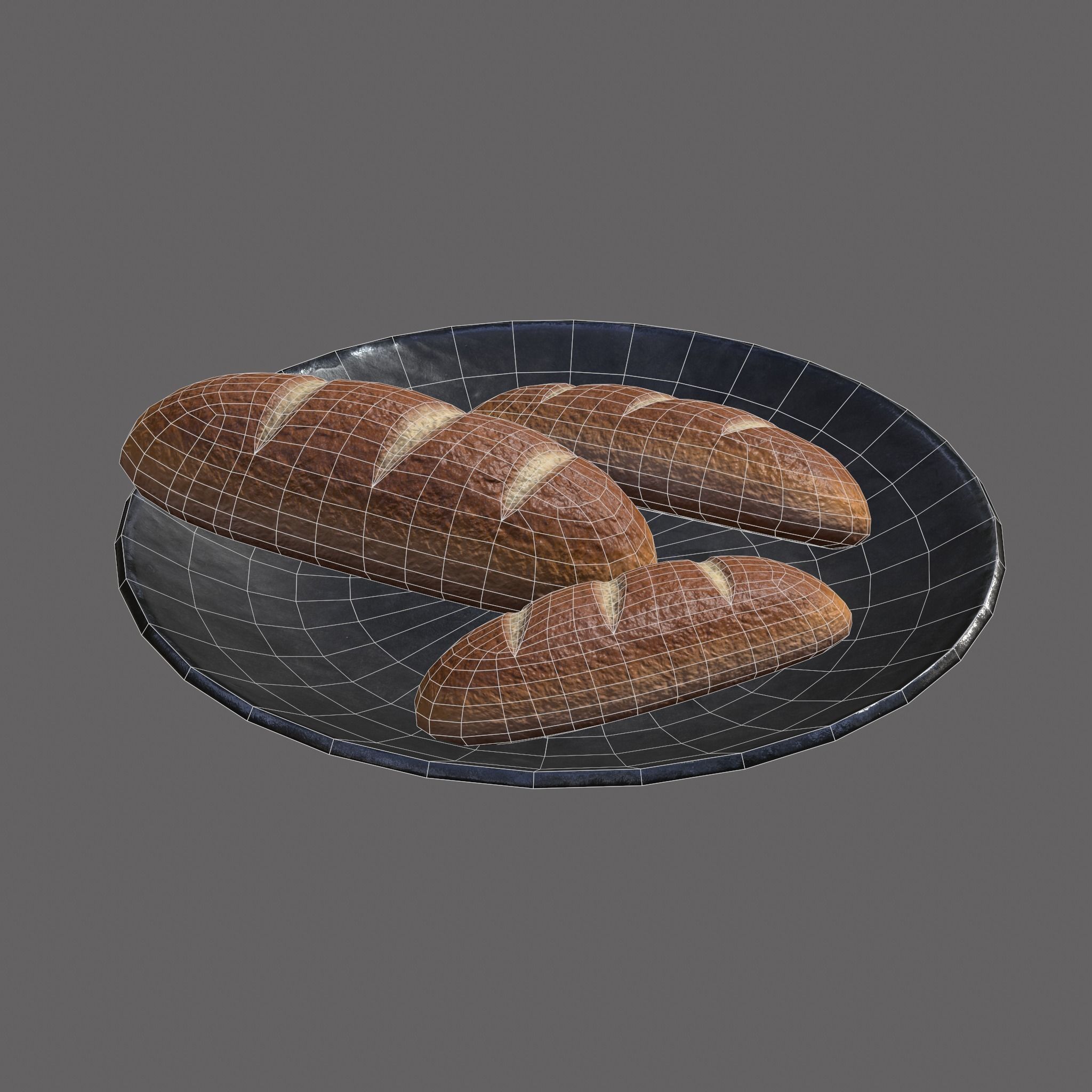 Bread on a Plate Low-poly 3D model_22