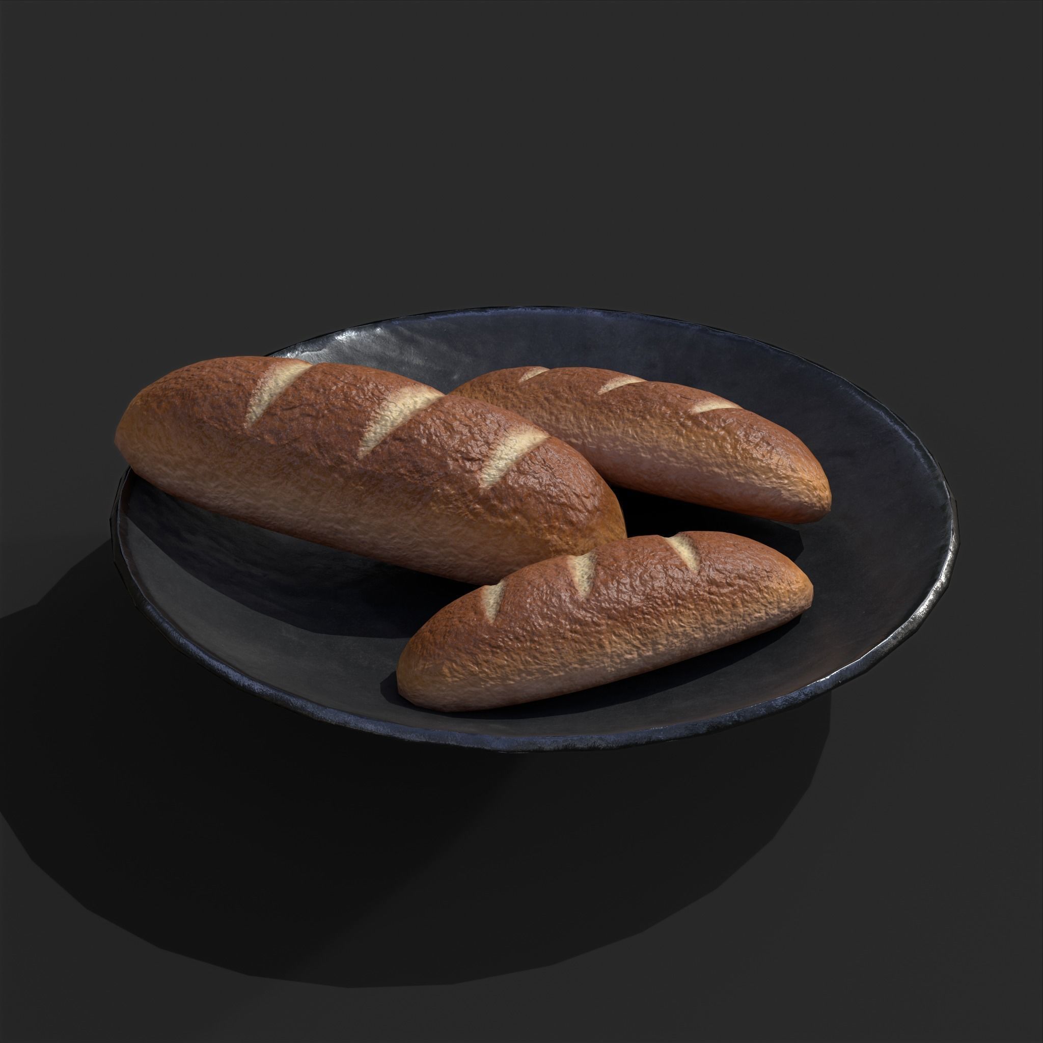 Bread on a Plate Low-poly 3D model_13