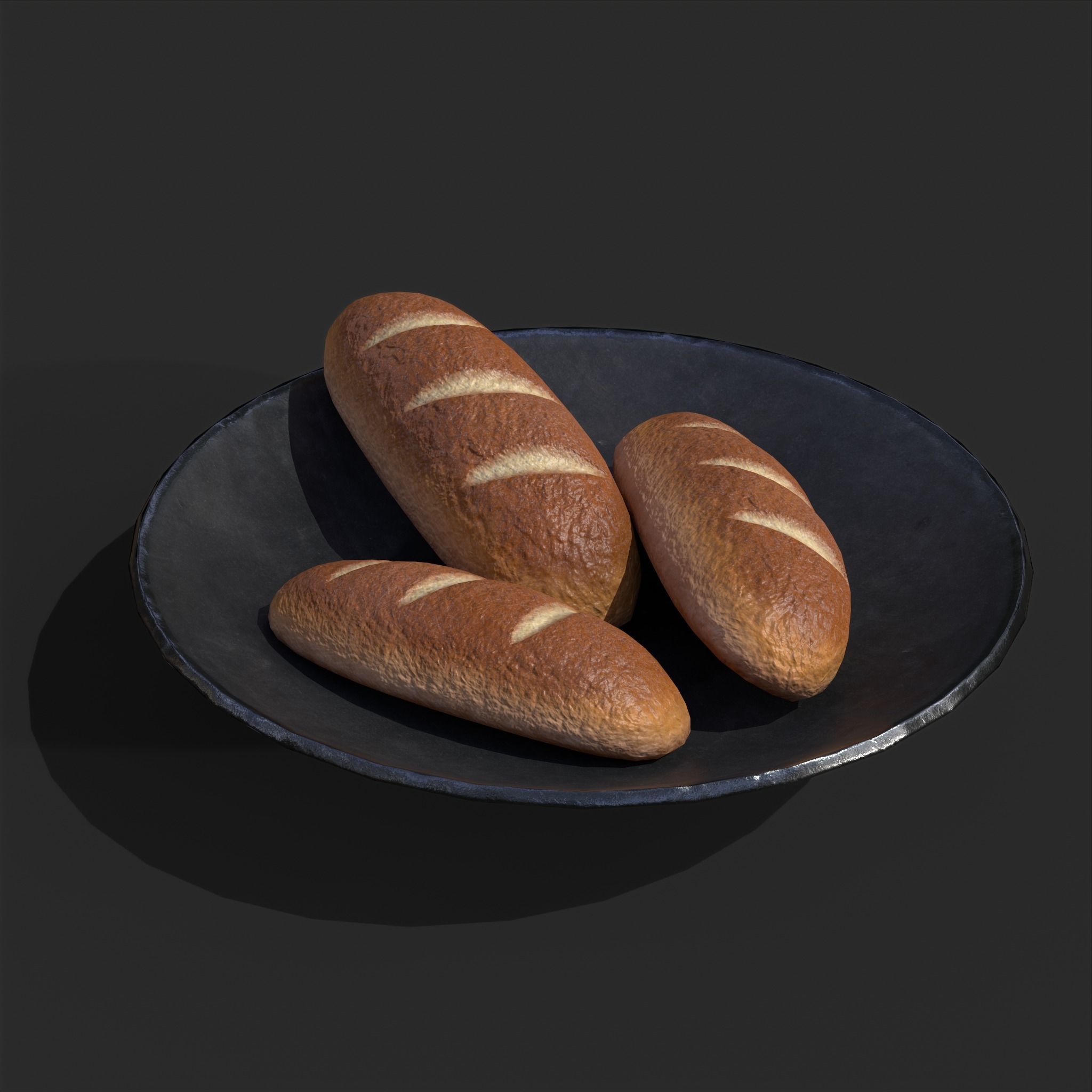 Bread on a Plate Low-poly 3D model_6