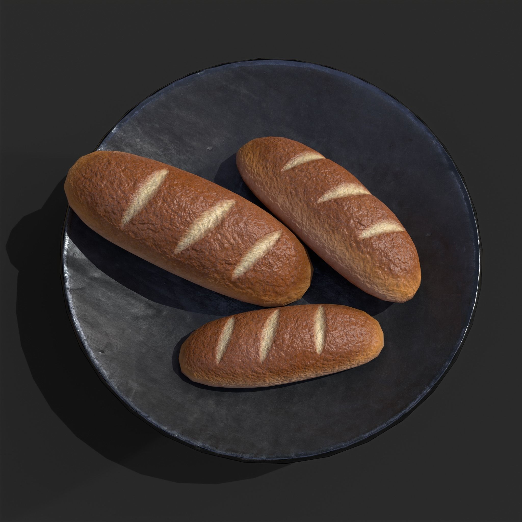 Bread on a Plate Low-poly 3D model_2