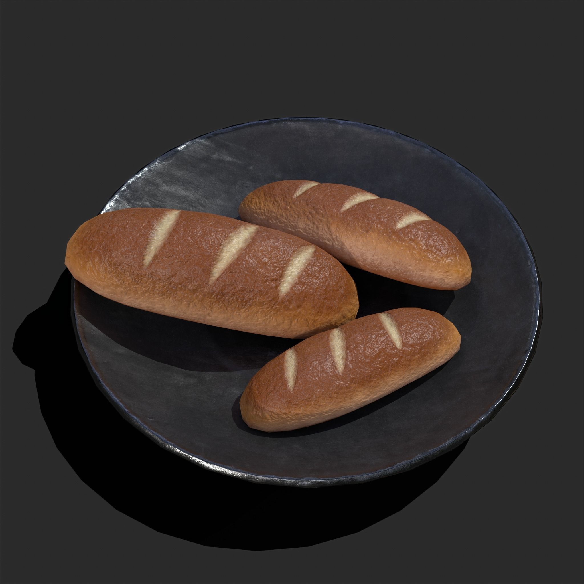 Bread on a Plate Low-poly 3D model_12