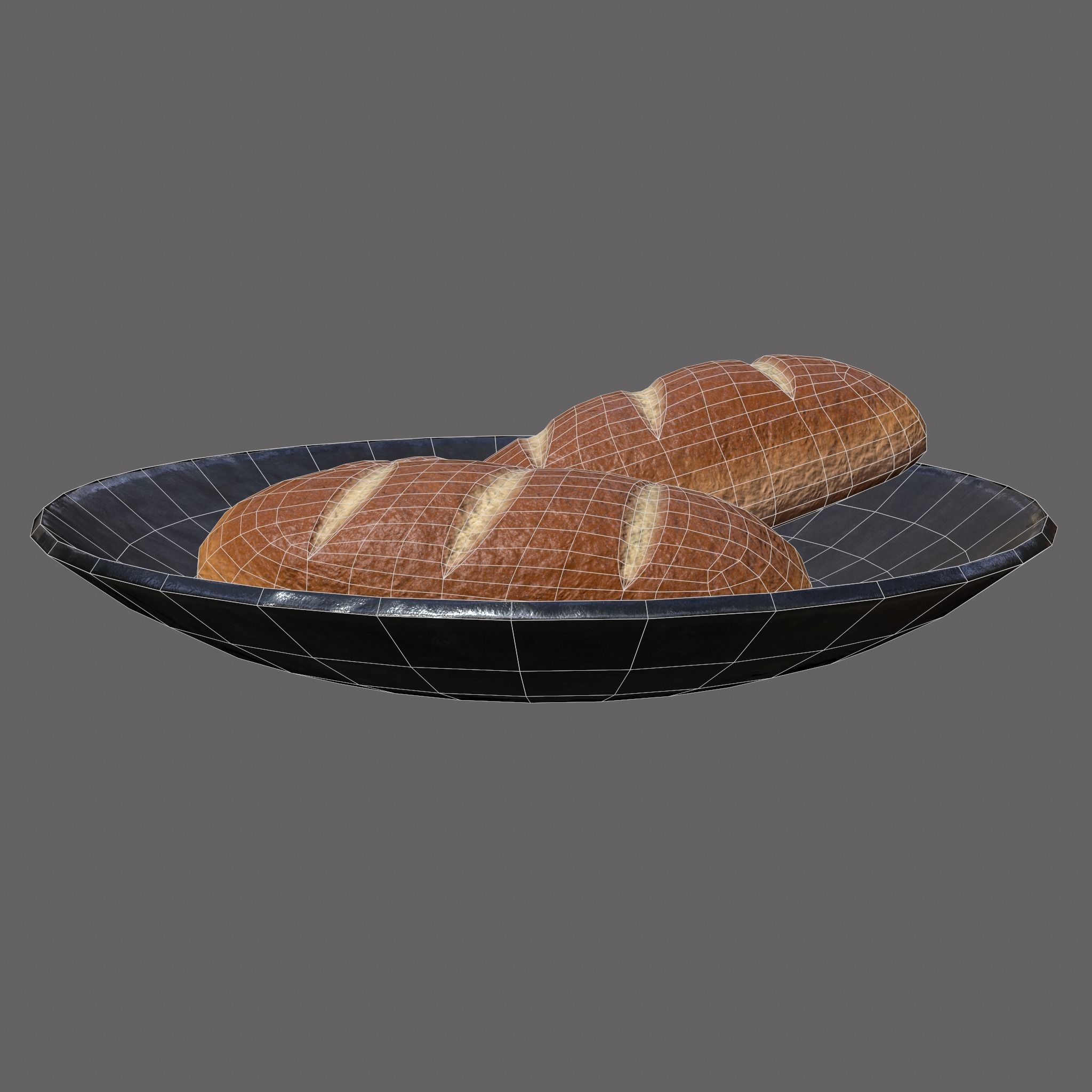 Bread on a Plate Low-poly 3D model_17