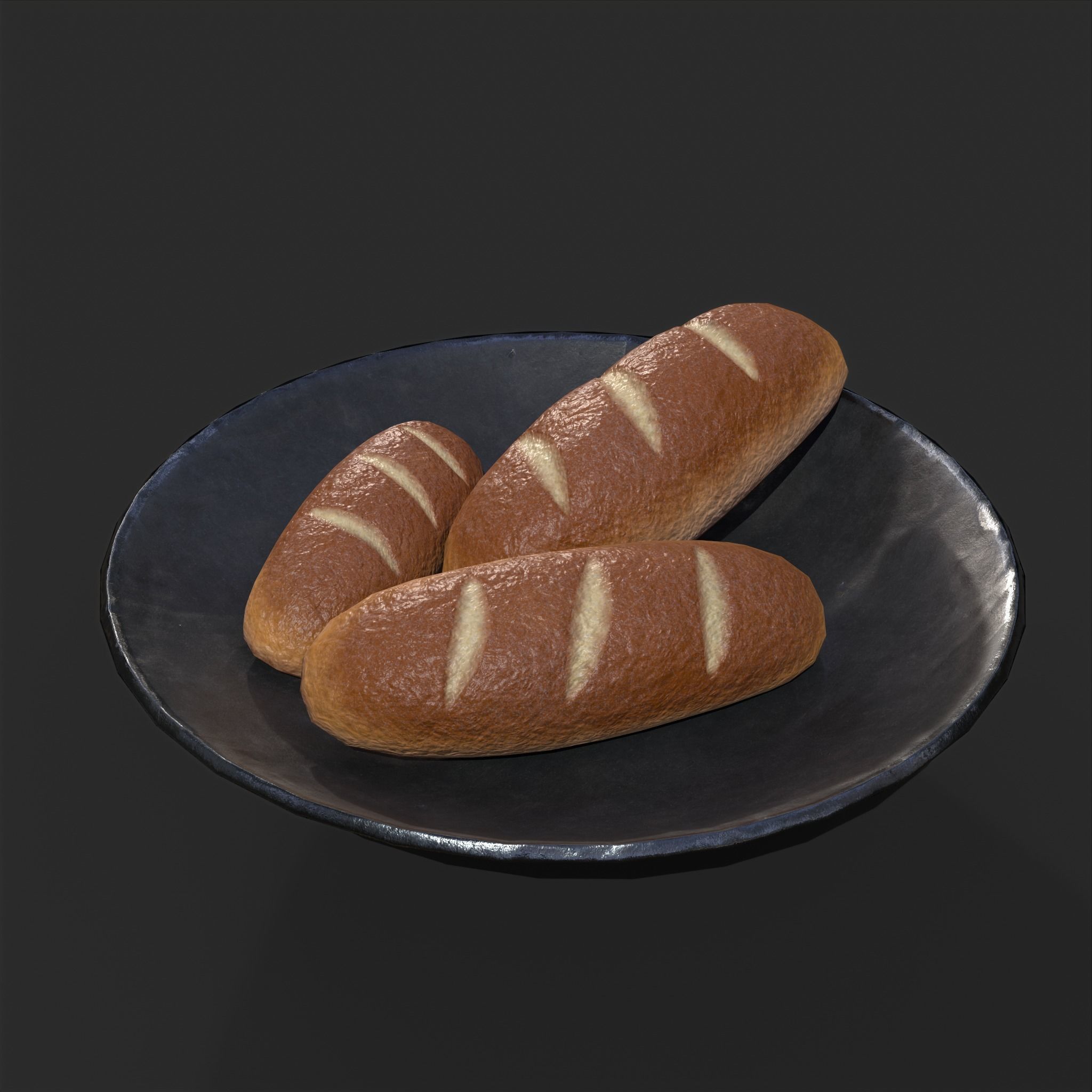 Bread on a Plate Low-poly 3D model_7