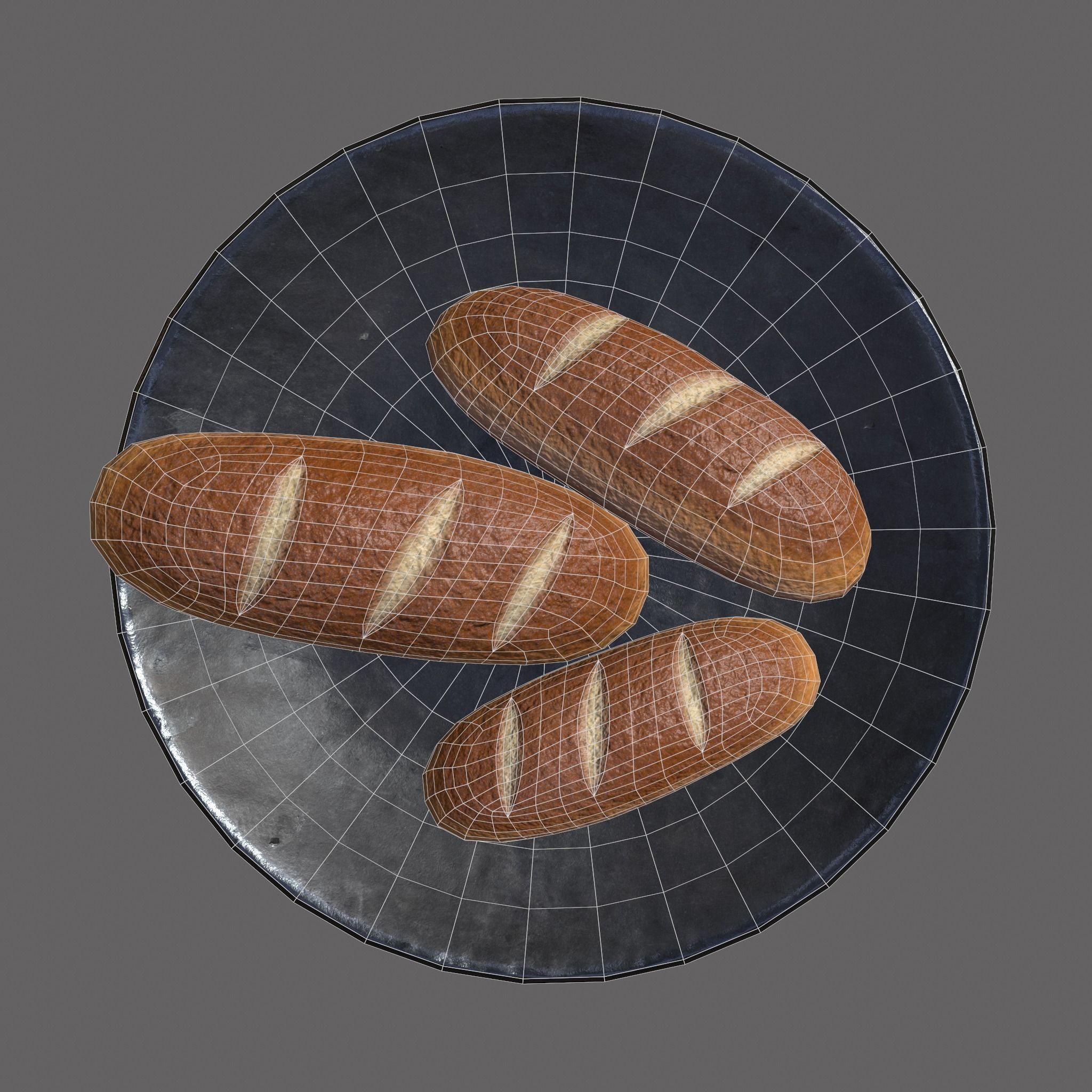 Bread on a Plate Low-poly 3D model_15