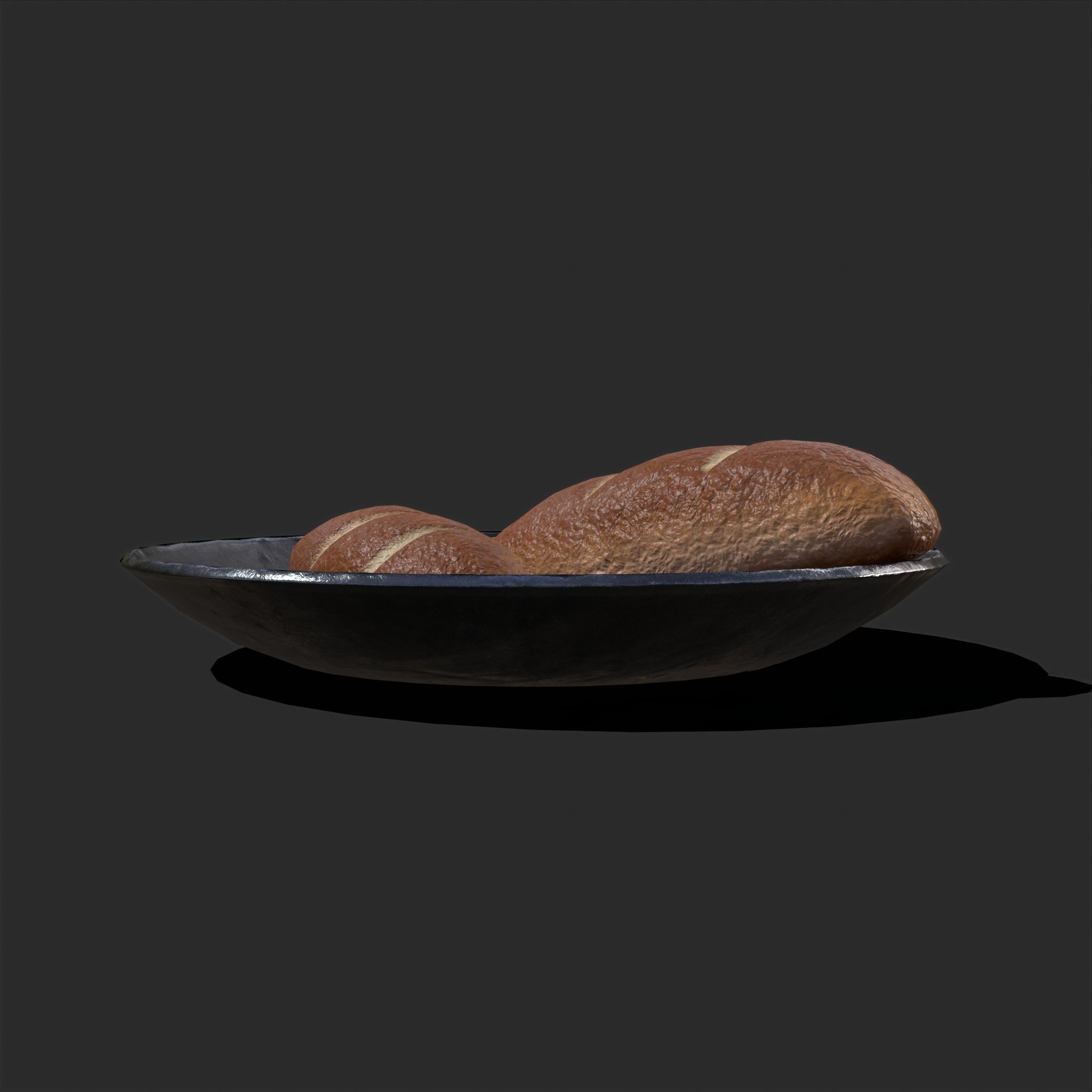 Bread on a Plate Low-poly 3D model_8