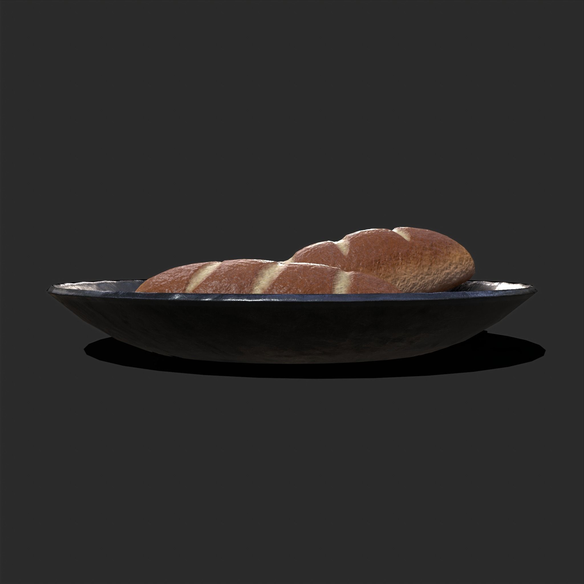 Bread on a Plate Low-poly 3D model_9