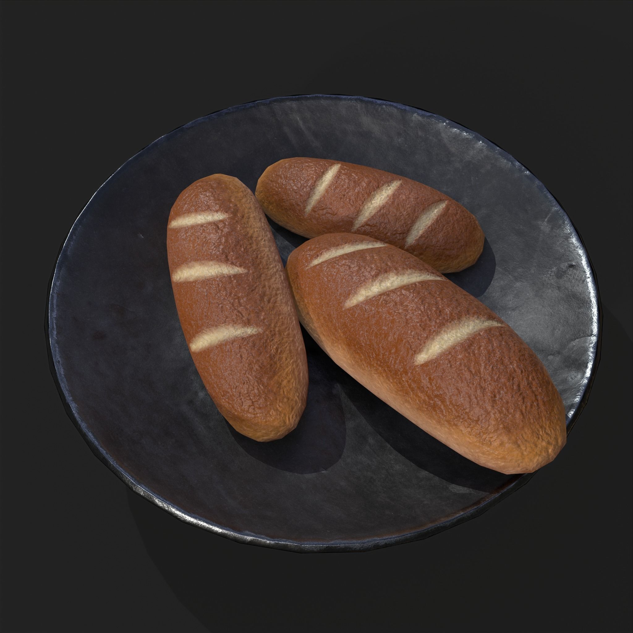 Bread on a Plate Low-poly 3D model_4