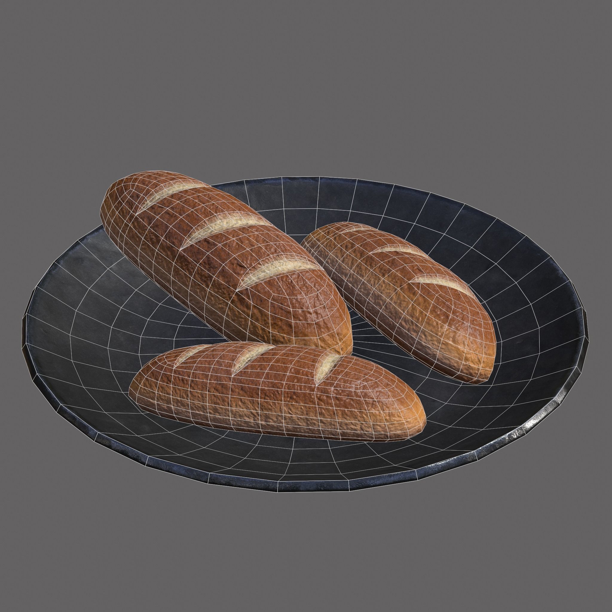 Bread on a Plate Low-poly 3D model_21