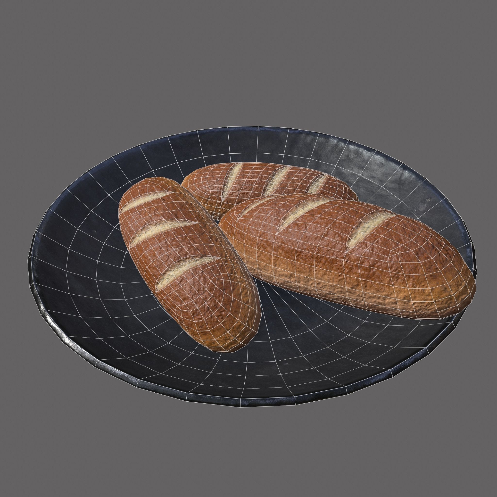 Bread on a Plate Low-poly 3D model_19