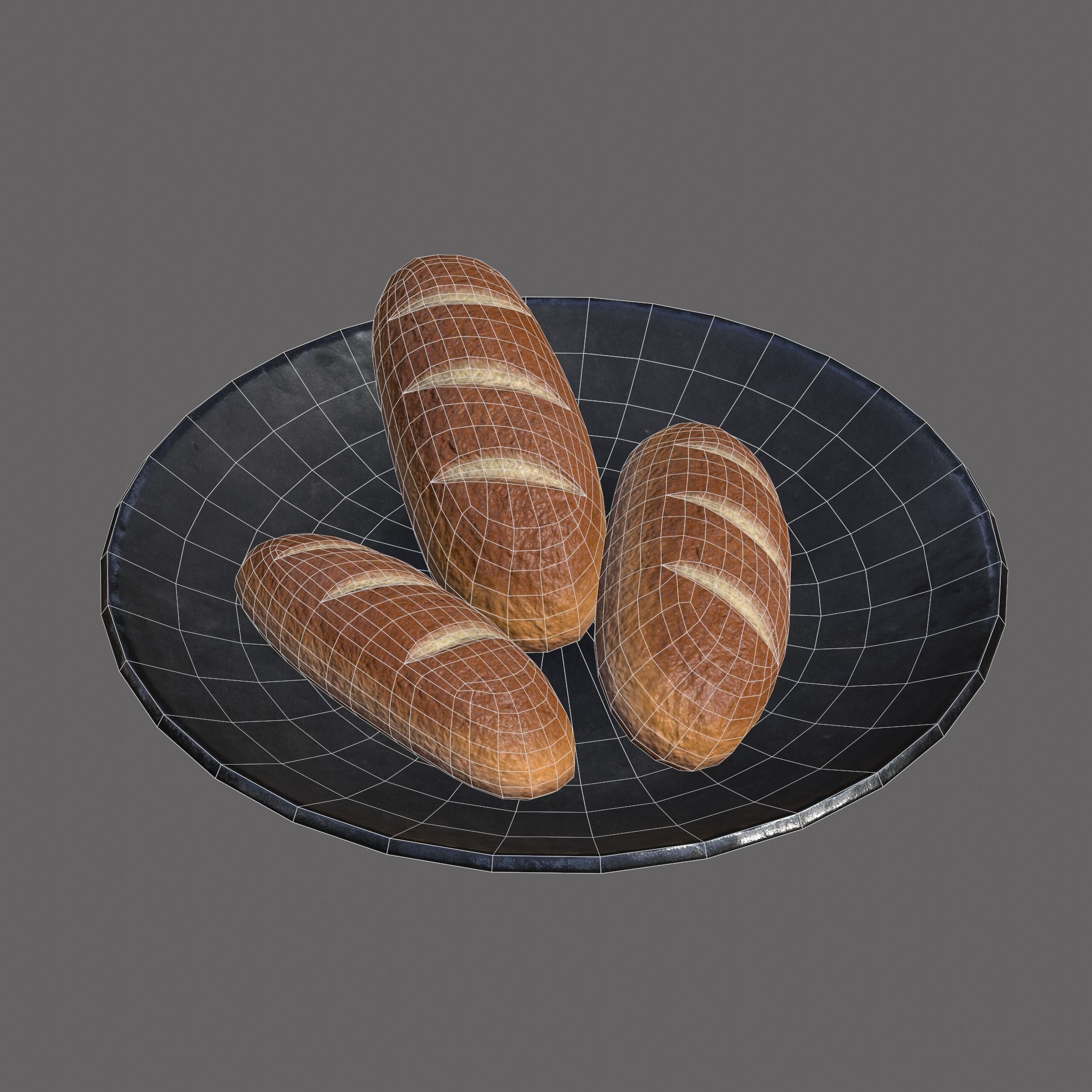 Bread on a Plate Low-poly 3D model_16