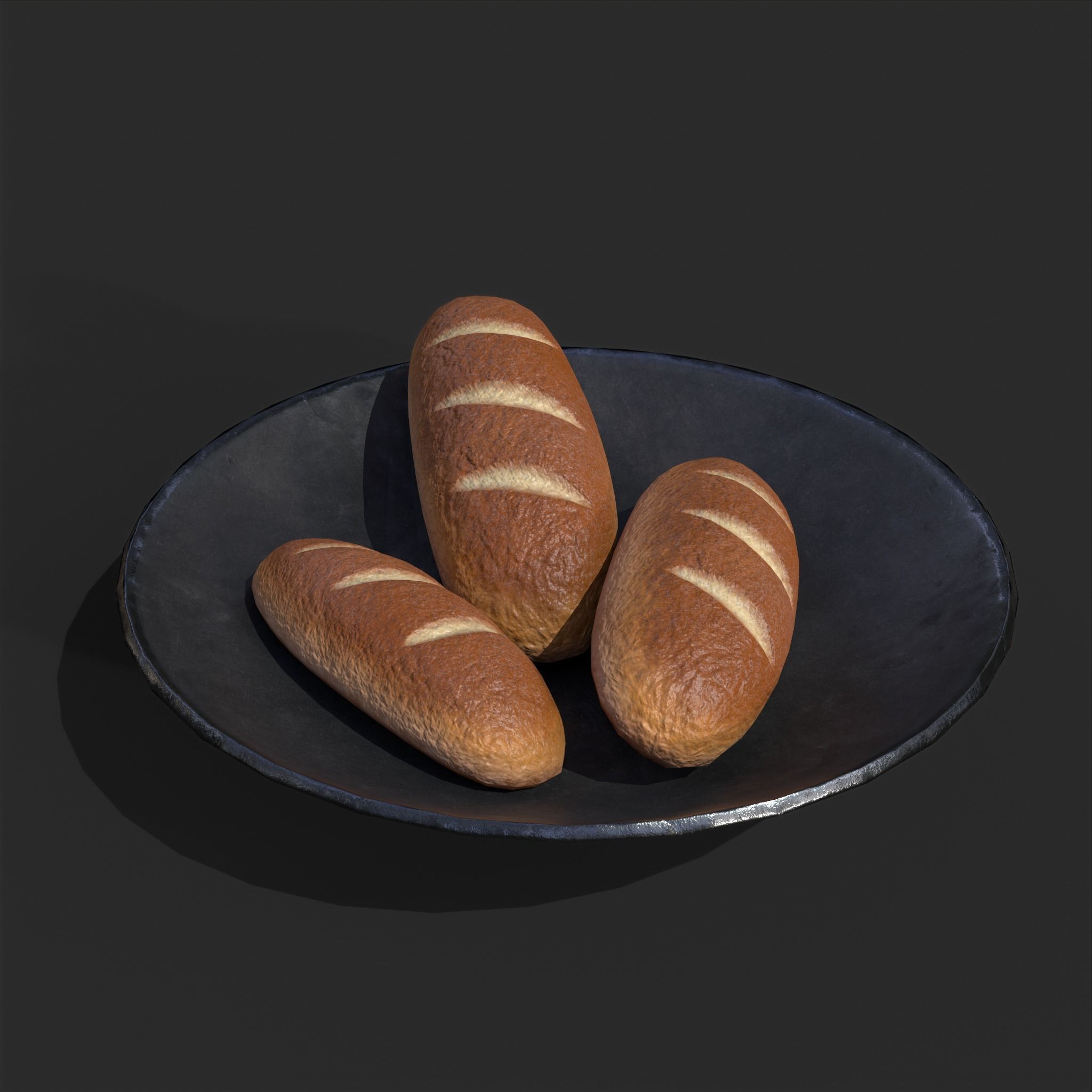 Bread on a Plate Low-poly 3D model_5