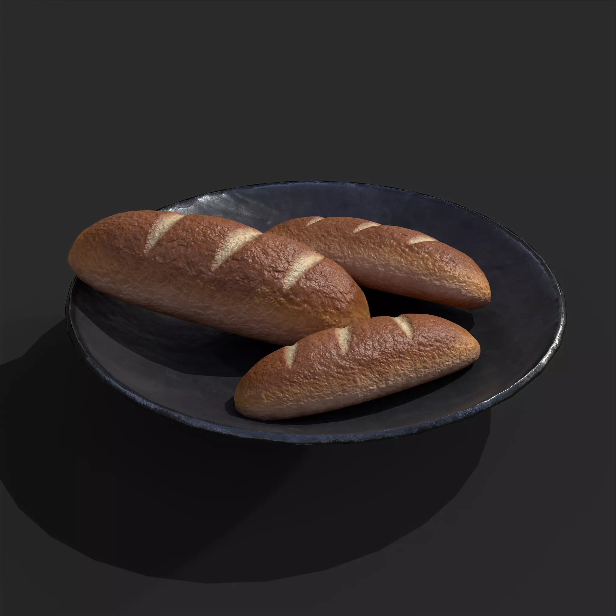 Bread on a Plate Low-poly 3D model_0