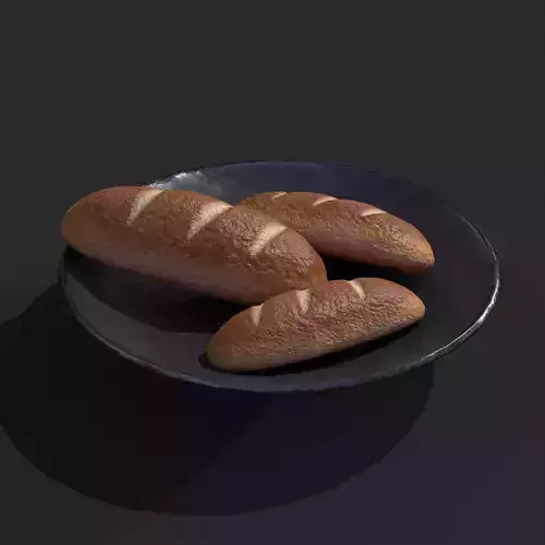 Bread on a Plate Low-poly 3D model