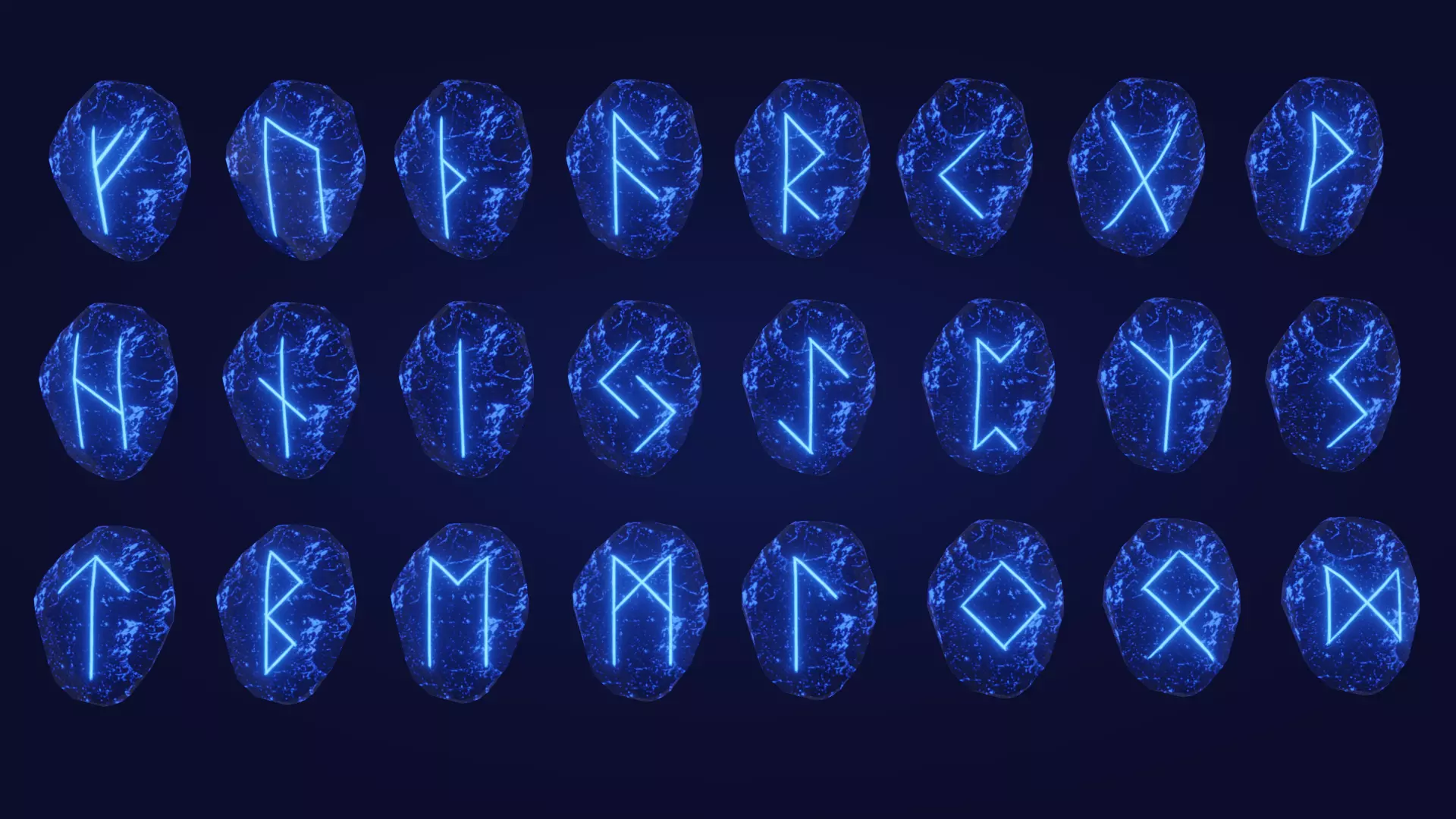 Elder Futhark 24 Runestones Pack Low-poly 3D model_0