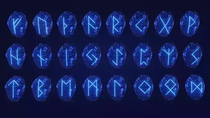 Elder Futhark 24 Runestones Pack Low-poly 3D model