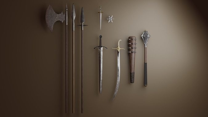9 Medieval weapons 3D Model Collection