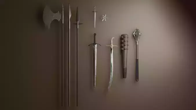 9 Medieval weapons 3D Model Collection