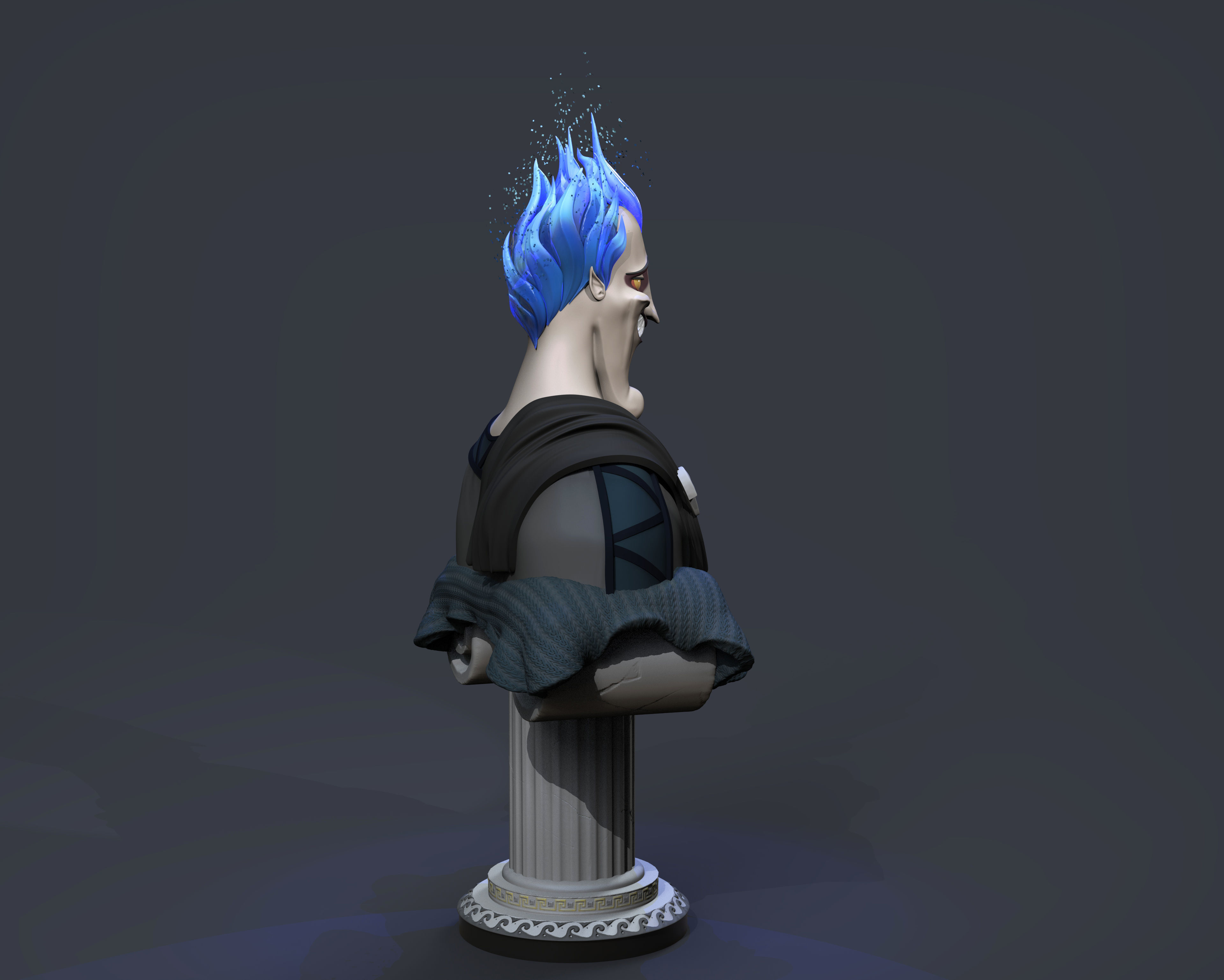 Hades bust with hair 3D print model_5