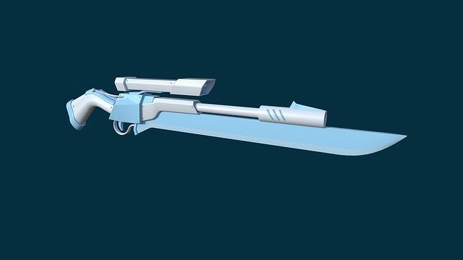 Sniper Gunblade 08 Blue Cartoon - Character SciFi Design Low-poly 3D model
