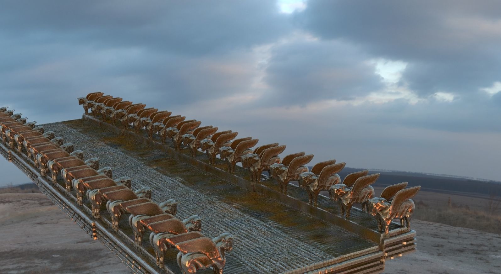 Babylon road with Bull Statues 3D model_1