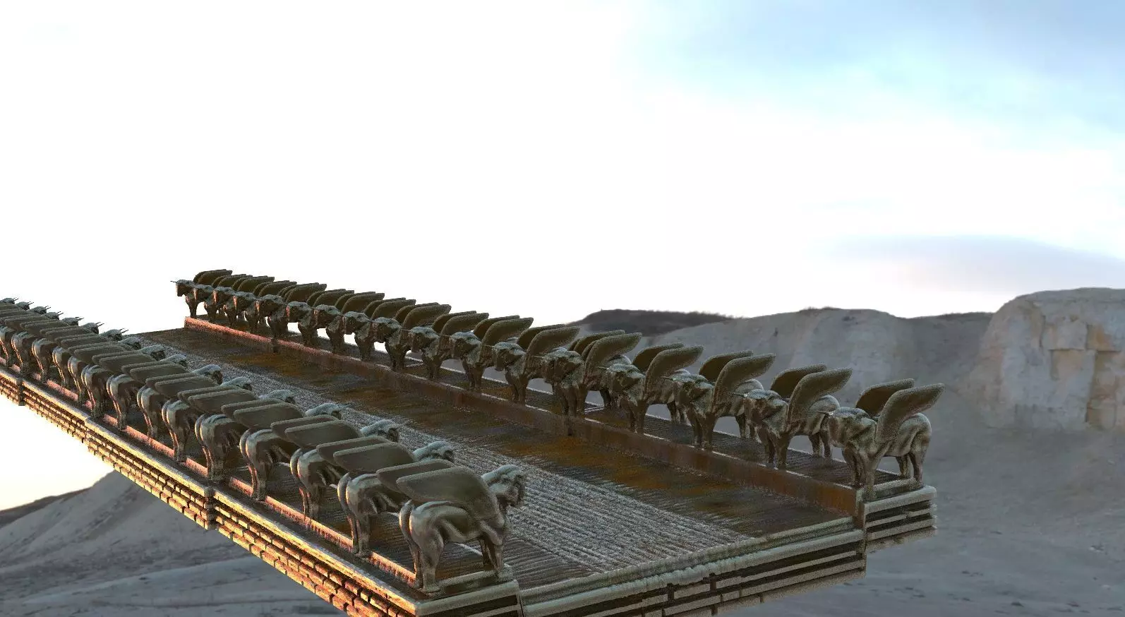 Babylon road with Bull Statues 3D model_0