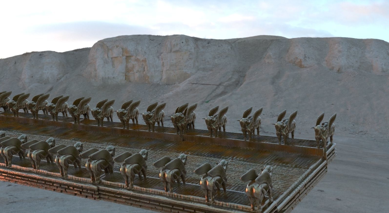 Babylon road with Bull Statues 3D model_3