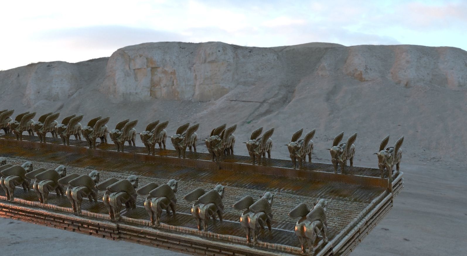 Babylon road with Bull Statues 3D model_2