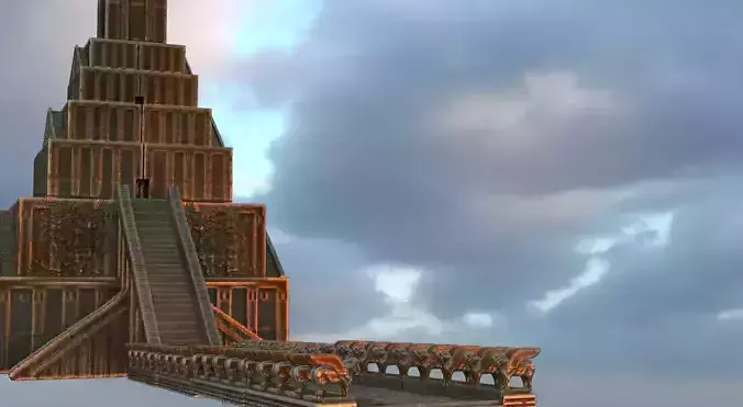 Babylon Pyramid with Road and Bull statues 3D model