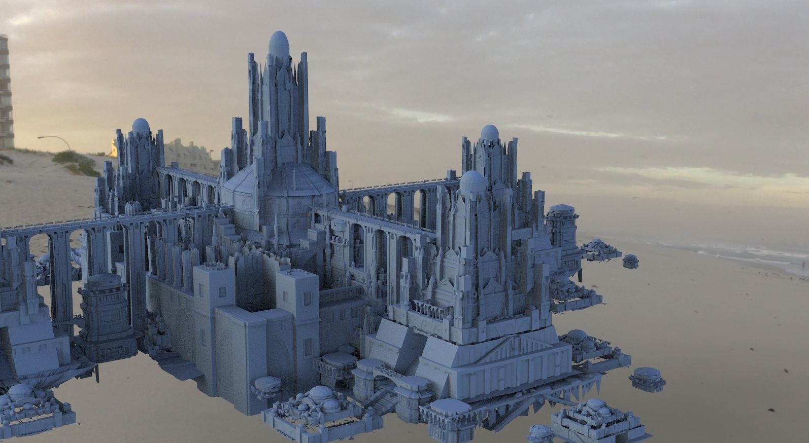 Babylon temple 4 way bridge system for gardens 3D model_2