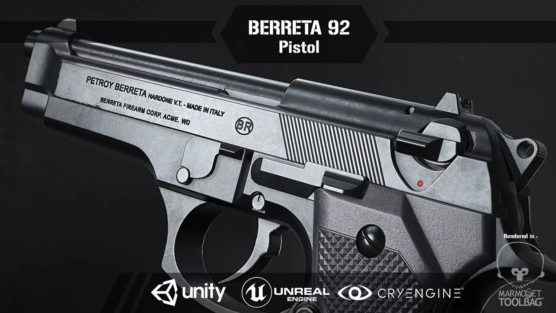 Berreta 92 Low-poly 3D model_0