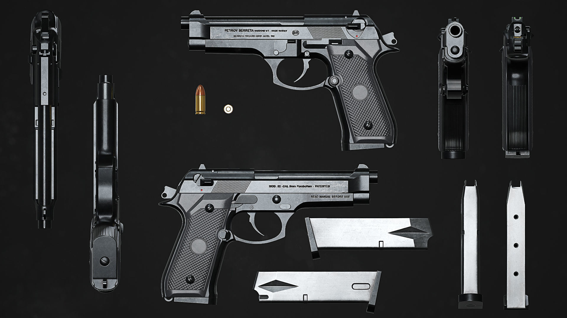 Berreta 92 Low-poly 3D model_2