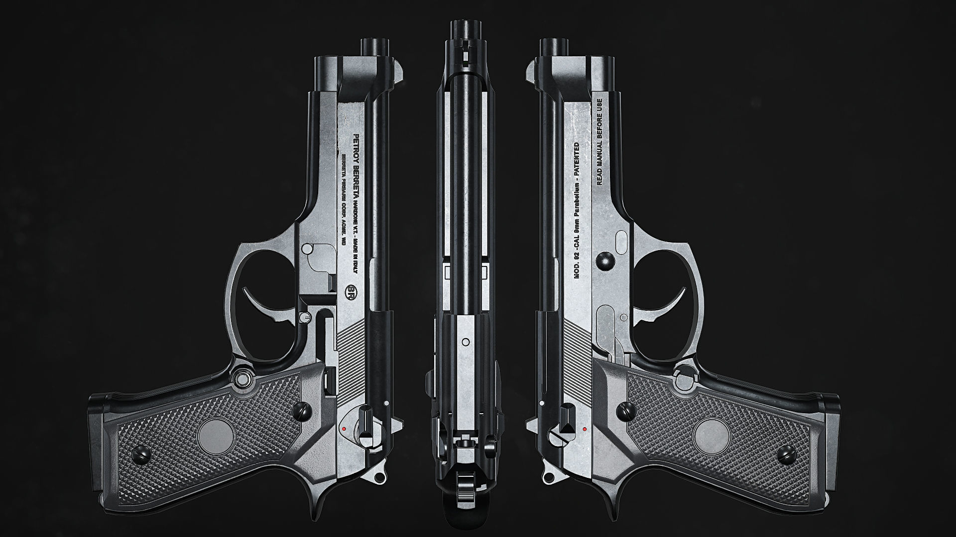 Berreta 92 Low-poly 3D model_7