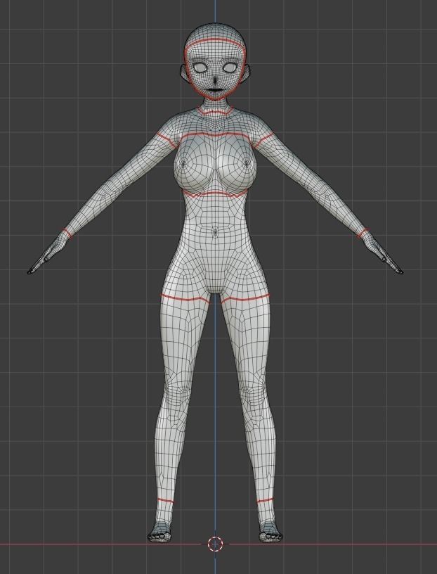 Basic Adult Anime Female Character Low-poly 3D model_5